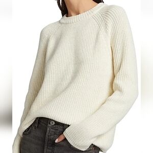 Jenni Kayne Fisherman Crew Neck Cotton Sweater Pullover Ivory Cream Women's S